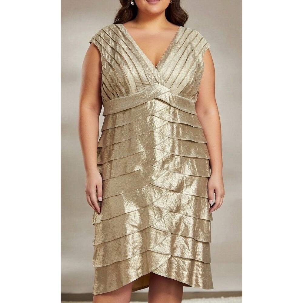 Adrianna Papell Occasions Dress Women's 18W Plus Shimmery Tiered Ruffle Evening